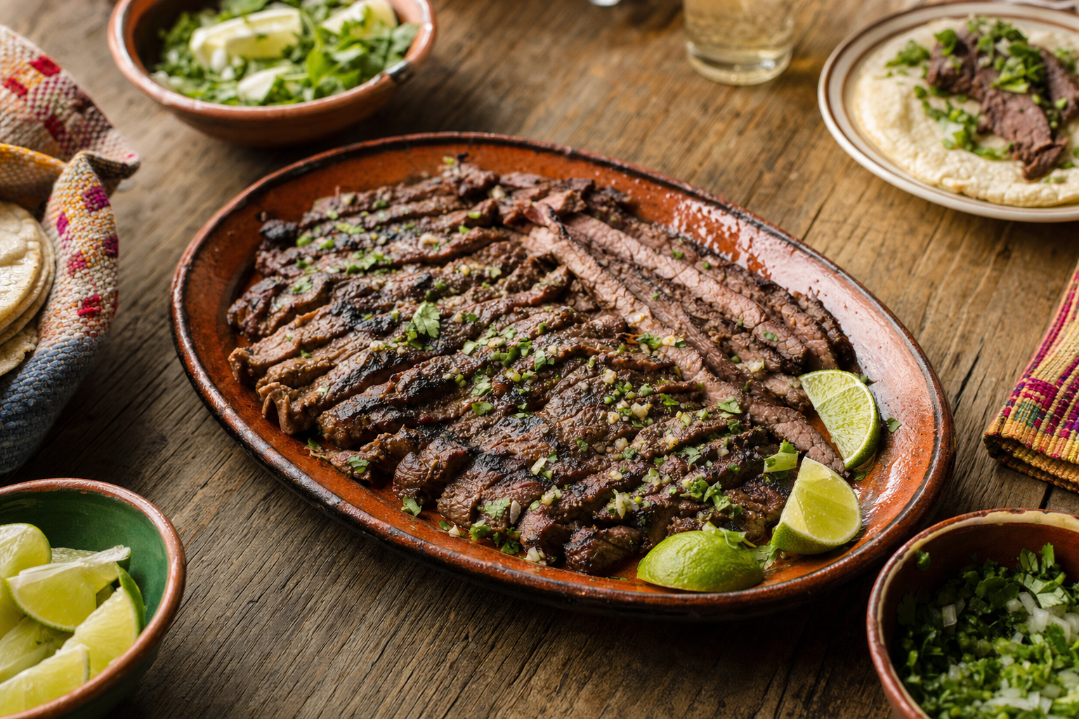 Carne Asada — Zitrusmariniertes Rindersteak, scharf gegrillt und hauchdünn aufgeschnitten