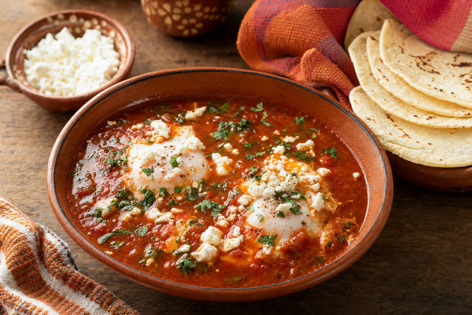 Huevos Ahogados — „Ertränkte Eier“: sanft pochiert in würziger Tomaten-Chili-Salsabrühe