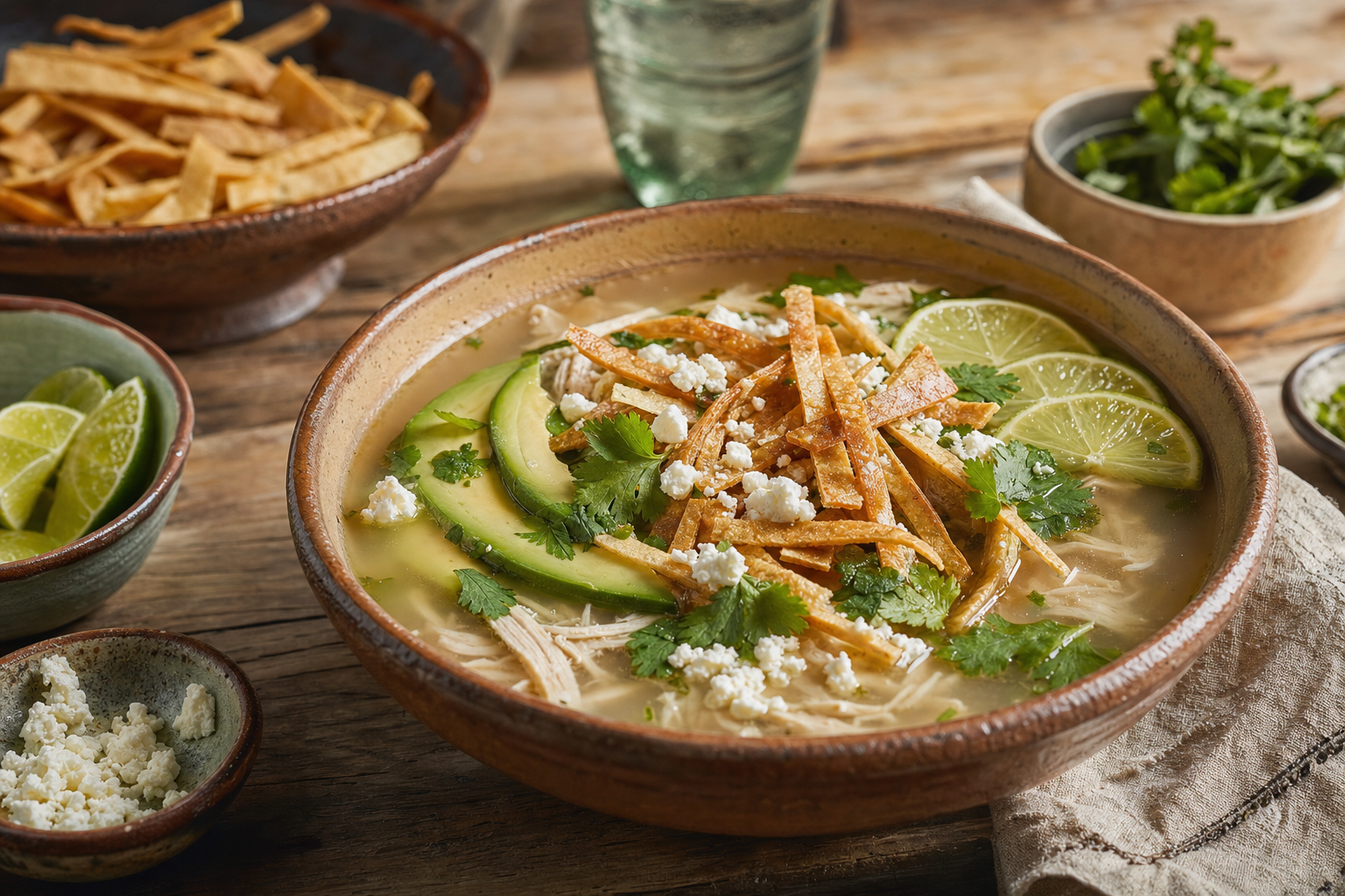 Sopa de lima — Yucatekische Hühnersuppe mit viel Limettensaft und knusprigen Tortillastreifen